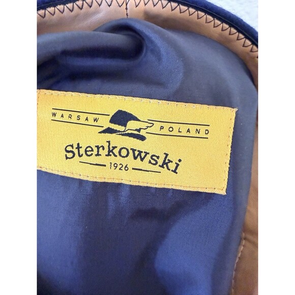 Sterkowski Wool Newsboy Cap Navy Blue Baker Boy Hat Leather Trim Poland 20.5” main image 6